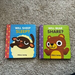 Hilary Leung Lot of 2 Board Books Will Bear Share , Will sheep Sleep